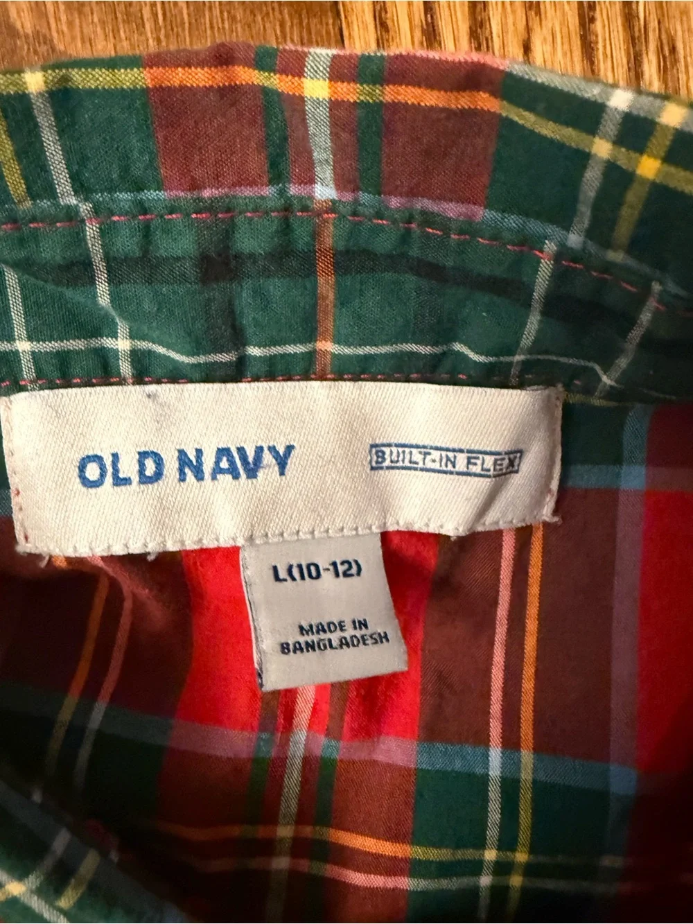 Boys Old Navy Plaid Button-Up Shirt in Red and Green-worn once size large 10-12